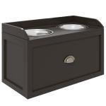 Comedouro Elevado para Cães com 2 Tigelas 2000ml de Aço Inoxidável Gaveta Oculta com Suporte de Madeira 60x30x36cm Marrom Escuro