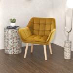 Poltrona Moderna de Sala Estofada em Veludo com Pés de Madeira para Sala de Estar Amarelo