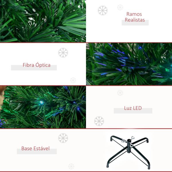 Árvore de Natal 120 cm Árvore de Natal Artificial com 130 Ramos 16 Luzes LED e Fibra Óptica Ø60x120 cm Verde