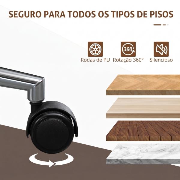 Cadeira de Escritório com Rodas Estofada em PU com Assento Largo e Curvado Altura Ajustável Preto