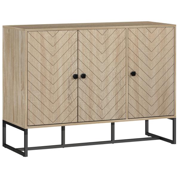 Aparador com Desenho Zig - Zag com Prateleiras Ajustáveis Pés de Aço para Cozinha Entrada Quarto 108x40x80 cm Madeira
