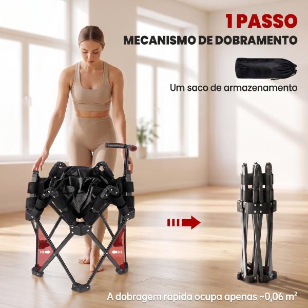 Trampolim de Fitness Dobrável 104 cm com Barra Ajustável em 3 Alturas e Bolsa de Transporte Preto
