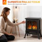 Lareira Elétrica 900/1800W com Efeito Chama 3D 2 Níveis de Potência Termóstato Ajustável para 15 - 30 ㎡ 39x24x48 cm Preto