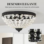 Candeeiro de Teto de Cristal Clássico com 2 Suportes E14 40W Candeeiro de Teto Vintage com 168 Contas de Cristal Ø35x22 cm Preto