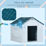Casa para Cães 65x75,7x63 cm Casa para Cães com Janelas e Teto com Telhas de Imitação para Cães Médios Azul e Branco
