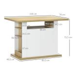 Ilha de Cozinha para 4 Pessoas com 4 Portas, Compartimentos Abertos e Prateleira Ajustável 110x70x75,5 cm Carvalho e Branco