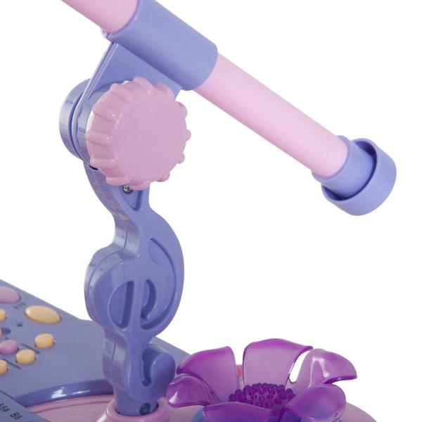 Piano Infantil 37 Teclas Teclado Eletrônico Brinquedo Educacional para Crianças + 3 Anos com Microfone Banco de Luzes e 22 Canções USB/MP3 Karaokê Rosa