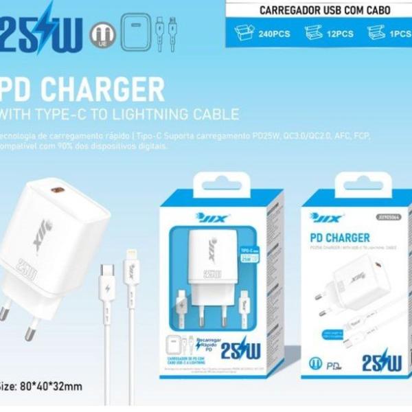 Carregador PD 25W + Cabo Lightning para Type-C