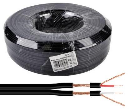 Bobine Cabo Audio Paralelo 2 Condutores + 2 Malhas Preto (100 mts) - NIMO