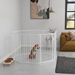 Parque para Cães de 8 Painéis 64x90 cm Dobrável de Aço com Duplo Travamento Função de Bloqueio e Formato Modular Branco