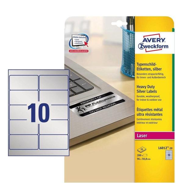 Adesivos/Etiquetas Avery 20 Folhas 96 x 50,8 mm Prateado