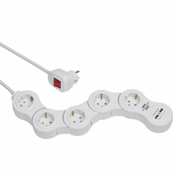 Extensão com 5 Tomadas com Interruptor Brennenstuhl Vario-Power Branco 3600 W USB x 2 (1,4 m)