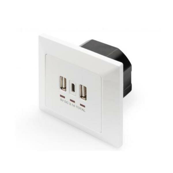 Tomada Parede com 2 Portos USB Digitus by Assmann DA-70618 Branco 14 W
