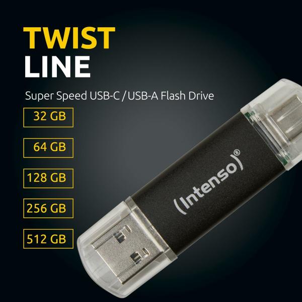 Memória USB INTENSO Twist Line 256 GB Antracite (2 Unidades)