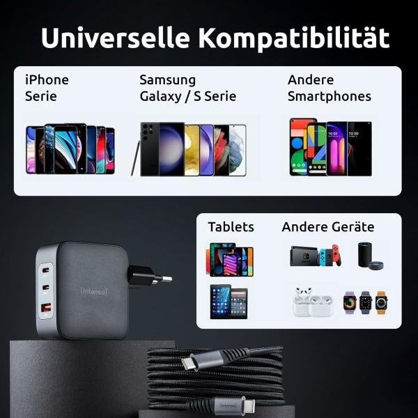 Carregador de Parede INTENSO GaN W100ACC Preto 100 W