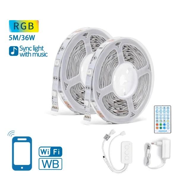 Pack 2x Fitas LEDs Smart RGB Wi - Fi 12V (2x 5 mts) + Controlador + Fonte Alimentação