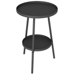 Mesa de Jardim Redonda de 2 Níveis Mesa de Exterior Ø32x51 cm com Bandeja Inferior e Estrutura de Metal Preto