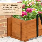 Floreira de Madeira de Chão ou Parede com 2 Orifícios de Drenagem e 2 Ganchos para Cultivos 91x18x16,5cm Madeira