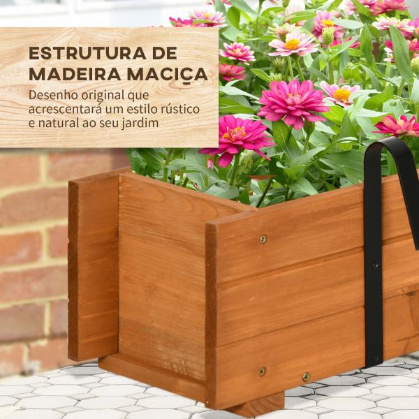 Floreira de Madeira de Chão ou Parede com 2 Orifícios de Drenagem e 2 Ganchos para Cultivos 91x18x16,5cm Madeira