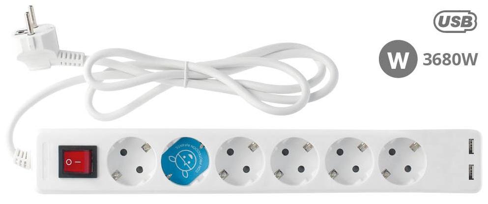 Extensão Sextupla c/ 2 USB (1,4 mts) - GSC