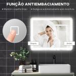Espelho Casa de Banho com Luzes LED 70x90 cm Função Antiembaciamento 3 Temperaturas de Cor Ajustável e Função de Memória Prata