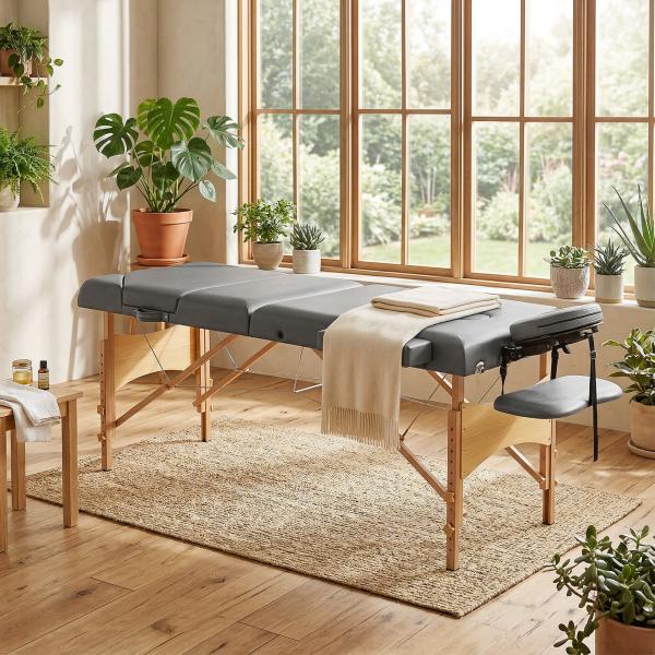Marquesa de Massagem Dobrável Portátil com Altura Ajustável Apoio de Cabeça Apoios de Braço Acolchoados 215x60x64 - 89 cm Cinza