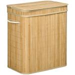 Cesto de Roupa Suja 90L em Bambu com 2 Compartimentos Alças e Bolsa Interna Removível 54,2x35,2x59,5 cm Madeira