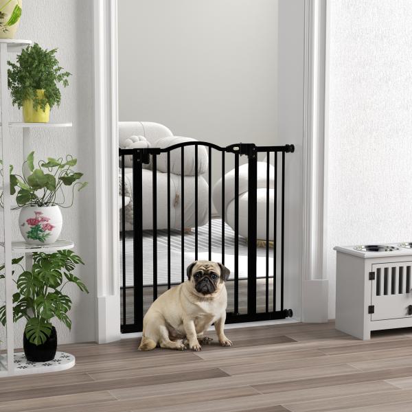 Barreira de Segurança para Cães com Largura Ajustável 74 - 80 cm e Extensões para Escadas e Portas Preto