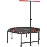 Trampolim Fitness 114x114x132 cm com Guiador Ajustável em 3 Níveis Estrutura de Aço para Treino de Perna Corpo Vermelho