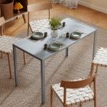 Mesa de Refeição de Cristal Mesa Retangular para 4 - 6 pessoas com Pés de Metal Multifuncional 120x60x75 cm Cinza
