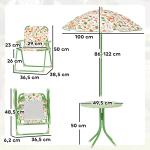 Conjunto de Mesa e Cadeiras para Crianças de Jardim com Cadeiras Dobráveis Chapéu de Sol Ajustável e Desenho de Raposas Verde