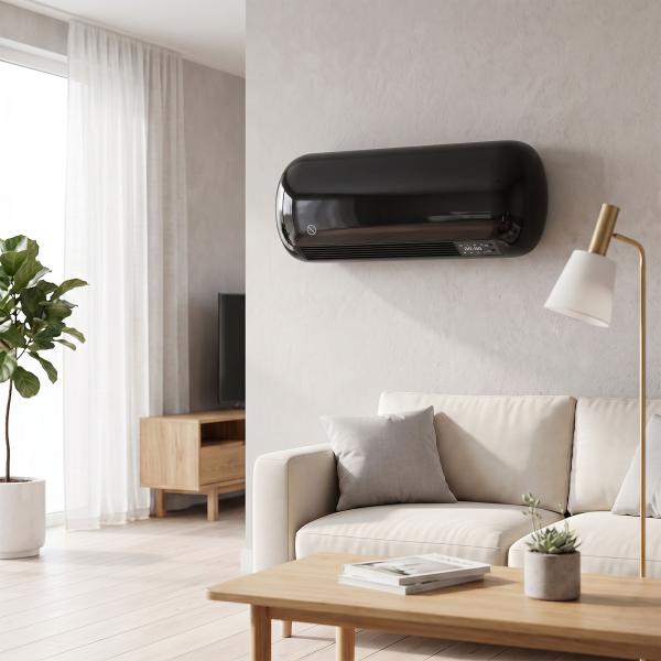 Aquecedor Elétrico de Parede 2000 W com 3 Modos, Ecrã LED, Termóstato, Temporizador e Oscilação, Preto