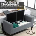 Banco para Pé de Cama Acolchoado com Espaço de Armazenamento Banco Multifuncional com Braços Tampa e Pés de Madeira para Dormitórios Sala de Estar 116x44x58 cm Cinza