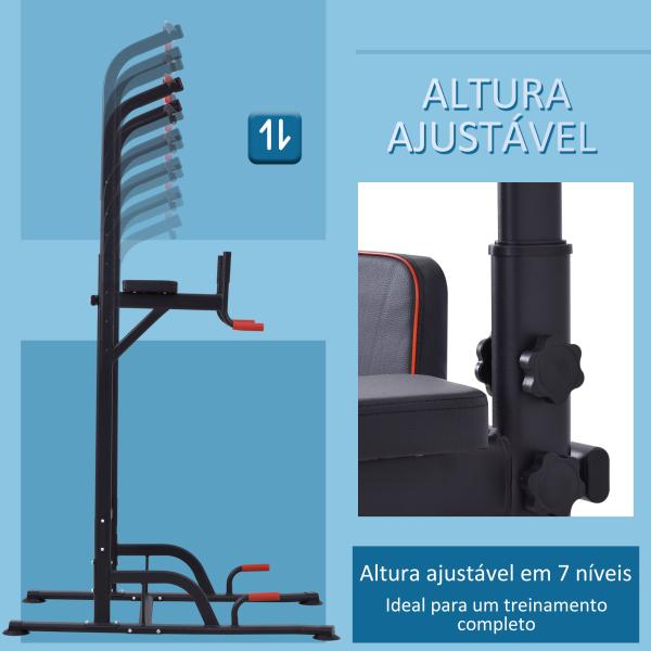 Torre de Exercícios Estação Multifuncional Altura Ajustável com 7 Orifícios para Treinamento Fitness para Casa Academia Escritório Carga Máxima 120kg 123x98x189 - 239cm Preto e Vermelho