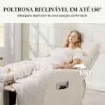 Poltrona Relax Reclinável Manual Estofada em Linho Sintético com Apoio para os Pés e Bolso Lateral 68x90x106 cm Creme
