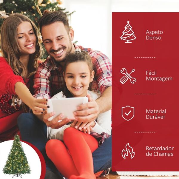 Árvore de Natal Artificial 210 cm com 700 LED Branco Quente, 2154 Pontas e Base Metálica Dobrável - Verde