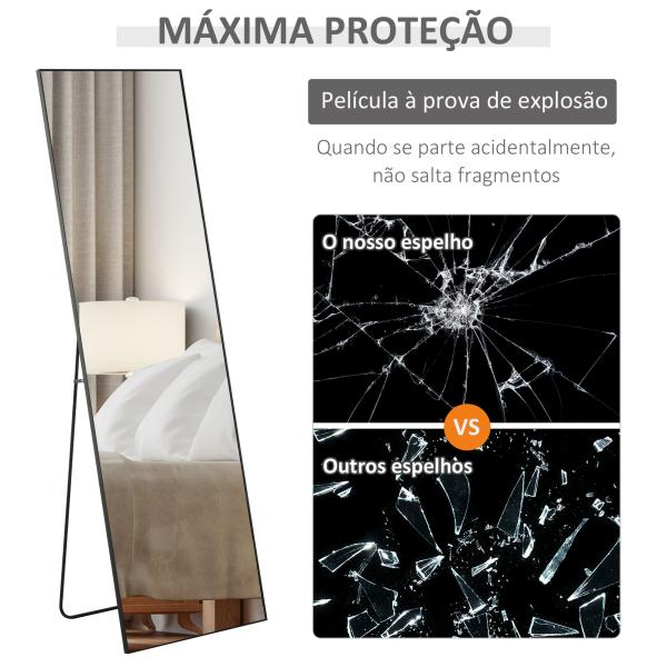 Espelho de Pé Espelho de Corpo Inteiro de Liga de Alumínio com 2 Formas de Utilização 50x161,5x2 cm Preto