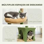 Árvore Arranhadora para Gatos 98 cm com Folhas Artificiais, Toca, Cama, Postes em Juta e 2 Bolas, Verde