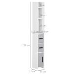 Coluna Casa de Banho com 3 Portas e 3 Prateleiras Abertas Coluna Auxiliar Estilo Moderno 15x17x120cm Branco e Cinza