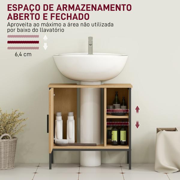 Móvel para Lavatório Pousar Móvel de Casa de Banho com Porta e Prateleira Ajustável para Lavatório com Pedestal 60x30x59,5 cm Madeira e Preto