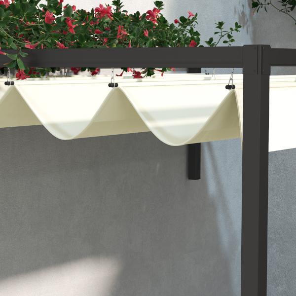 Pérgola de Parede 297x211x220 cm Pérgola de Jardim com Teto Retrátil e Estrutura de Aço Pérgola Creme
