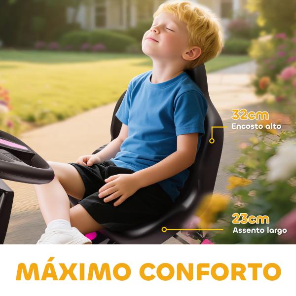 Kart a Pedais para Crianças com Embraiagem Automática Travão e Rodas Antiderrapantes em EVA 100x59x60,5 cm Rosa