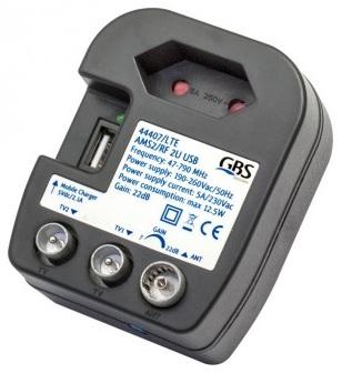 Amplificador Interior VHF/UHF LTE (22dB) 2 Saídas c/ USB - GBS