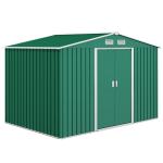 Abrigo de Jardim Exterior 4,83m² 277x195x192cm Abrigo e Jardim Metálico para Armazenamento de Ferramentas com Base Incluída e 4 Janelas Verde Escuro