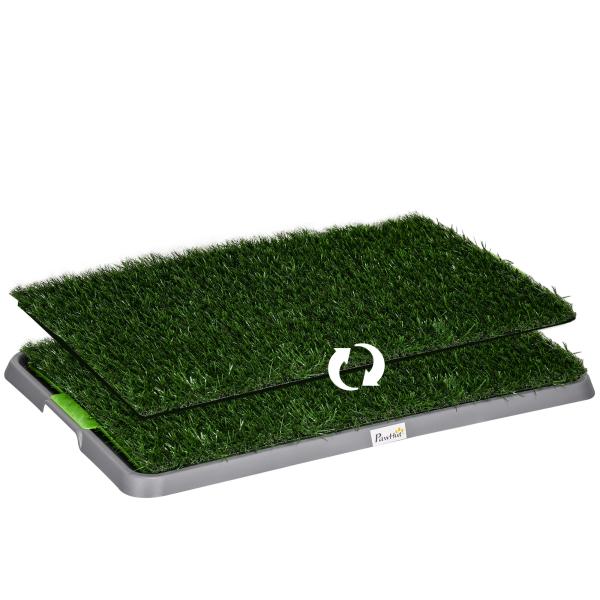 Resguardo de Treino para Cães com 2 Relvas Artificiais e Bandeja para Treino de Filhotes 67x41x3,5 cm Verde