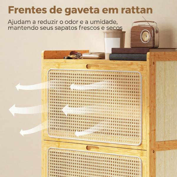 Sapateira com 2 Compartimentos Basculantes Sapateira Estilo Bohemio Estreita com Prateleiras Ajustáveis para 12 - 14 Pares de Sapatos 69x29x83 cm Madeira