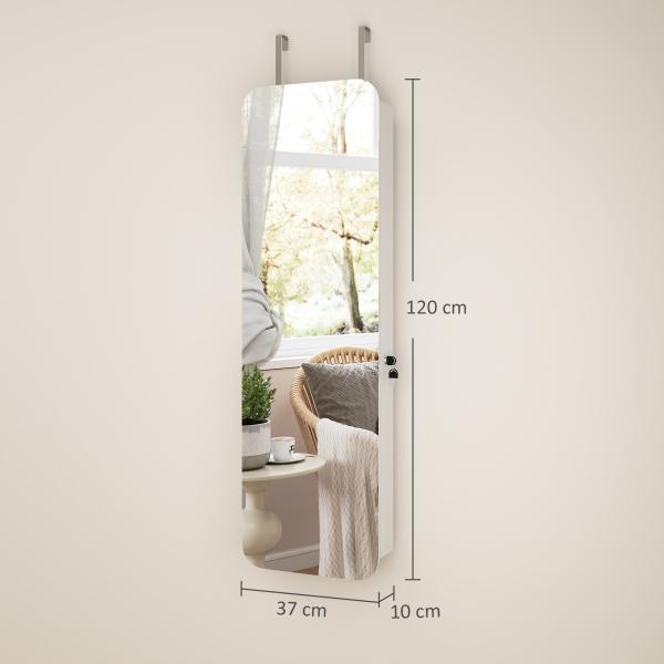 Espelho para Joias com Luz LED Montado na Parede ou na Porta com Fechadura Espelho de Corpo Inteiro 2 Gavetas Branco