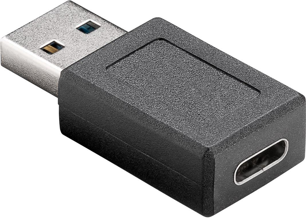 Ficha Adaptadora USB A 3.0 Macho - USB - C Fêmea (Preto) - GOOBAY