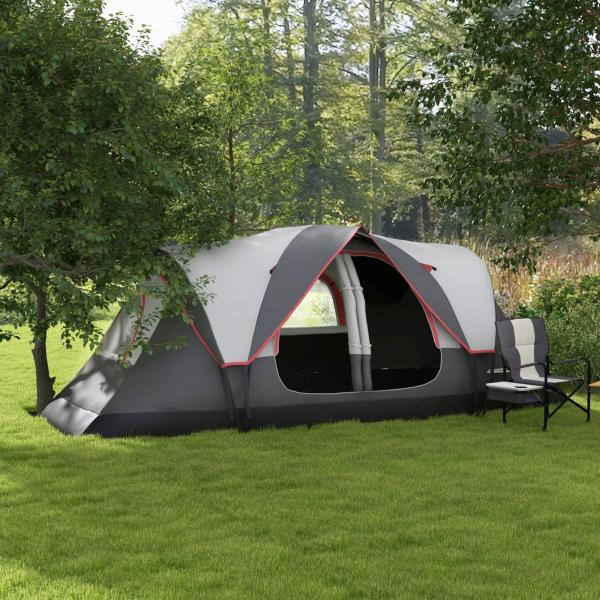 Tenda de Campismo Familiar para 5 - 6 Pessoas Dobrável com 2 Quartos e Bolsa de Transporte Impermeável 450x215x180 cm Cinza