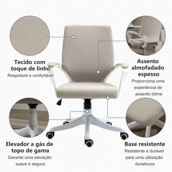 Cadeira de Escritório Ergonómica Giratória e com Altura Ajustável e Suporte Lombar 62x69x92 - 100 cm Bege